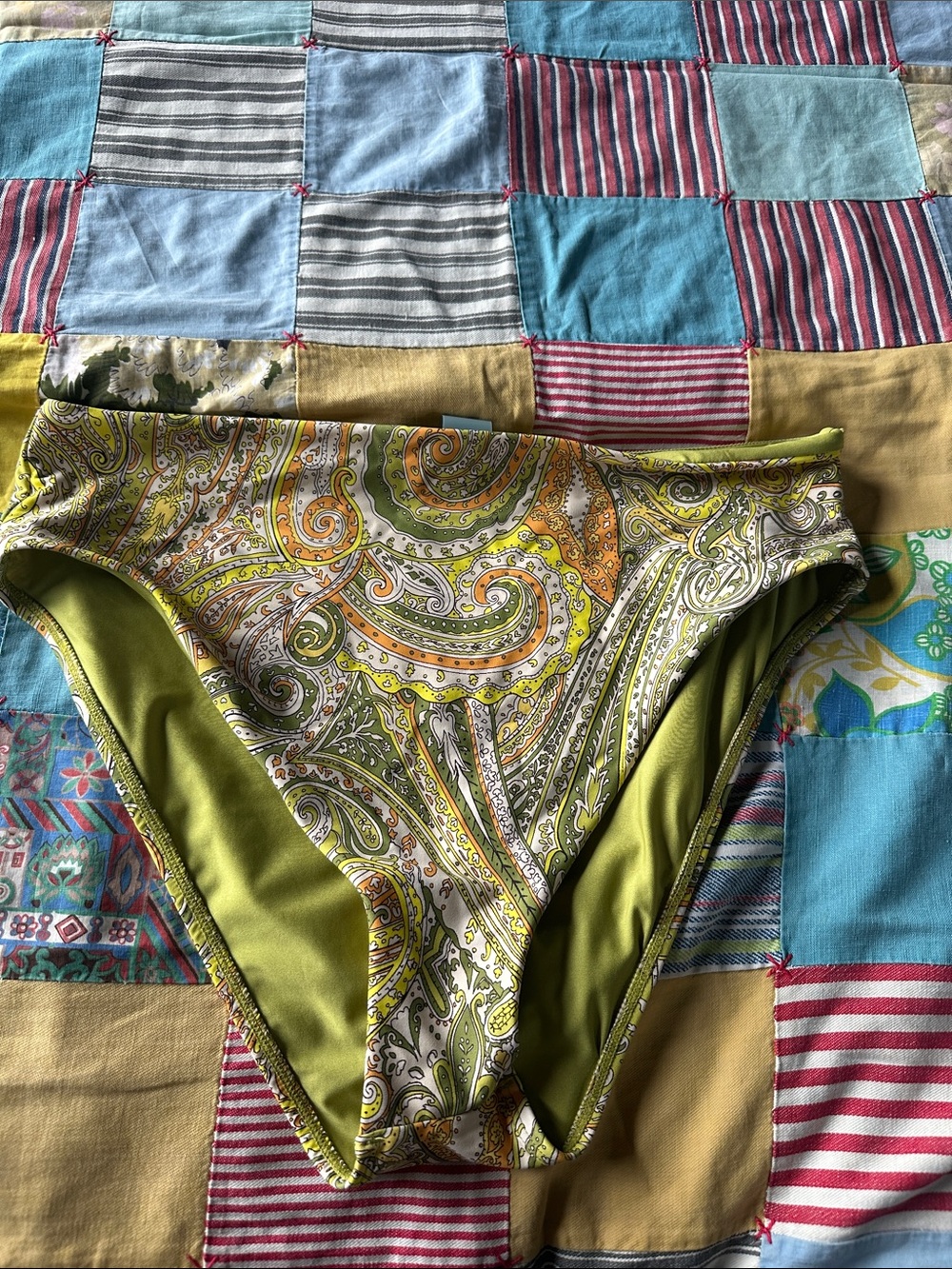 ANTONIO MELANI Olive Green Paisley High-Rise Bikini Bottom